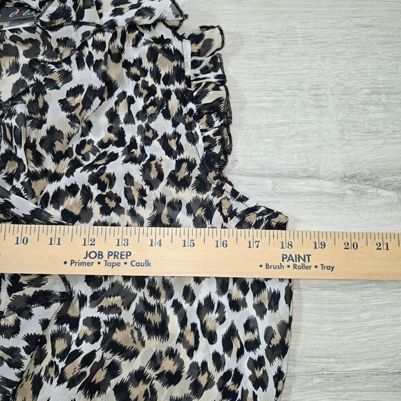 Dots Womens Blouse Chiffon Sleeveless Leopard Print Cinched Waist Ruffles Sz S - Picture 3 of 5